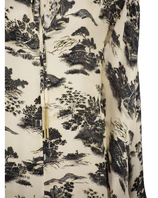 Max Mara White Landscape-Print Drawstring Maxi Dress