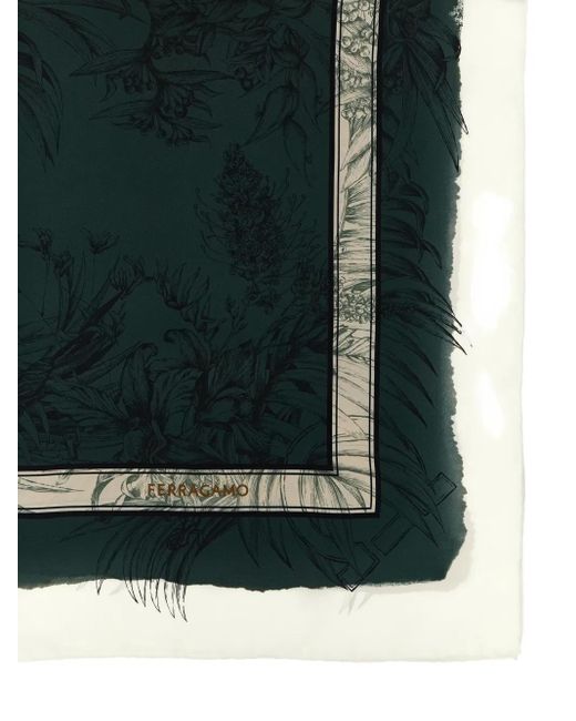 Ferragamo Green Floral-Print Silk Scarf