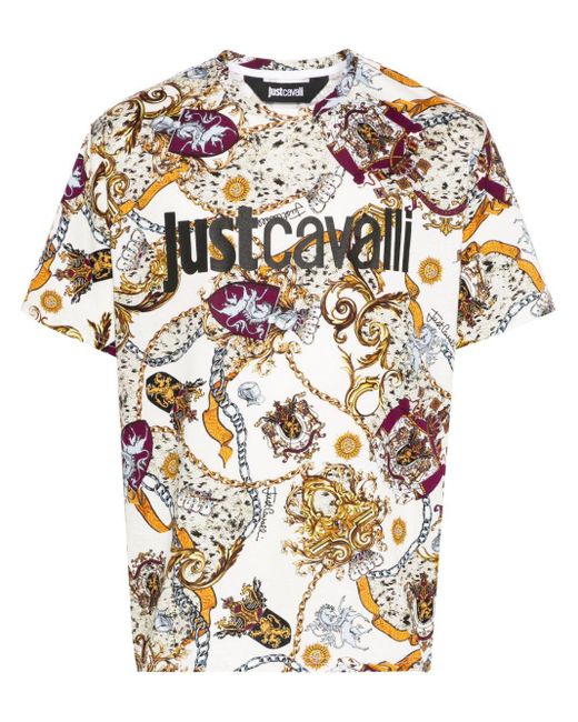 Just Cavalli White Graphic-print Cotton T-shirt for men