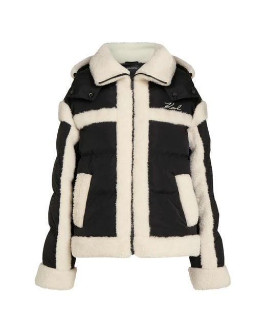 Karl Lagerfeld Black Faux-Shearling Puffer Jacket