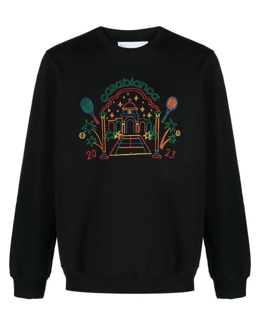 Casablanca Black Crayon Temple Organic-Cotton Sweatshirt for men