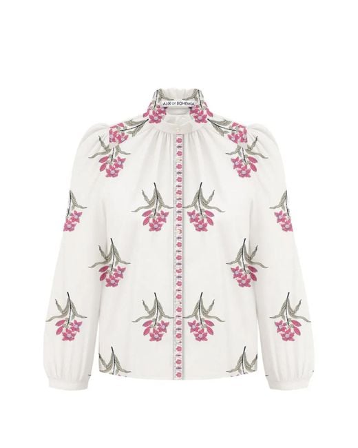 Alix Of Bohemia White Annabel Floral-Print Ruffle Shirt
