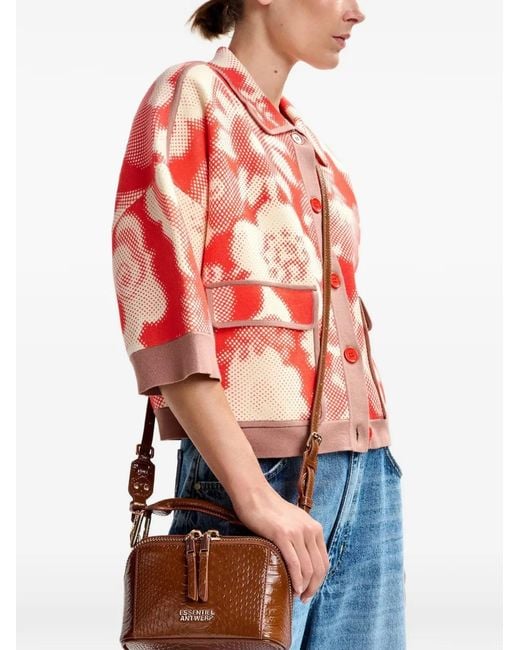 Essentiel Antwerp Red Joly Floral-Detail Pocket Cardigan