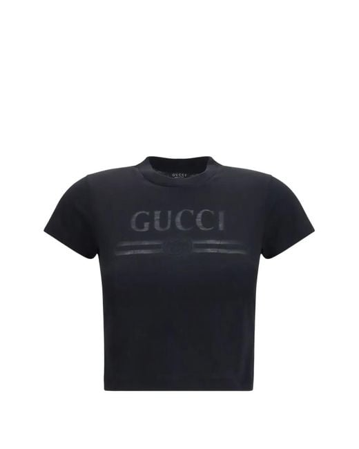 Gucci Blue Logo-Print Cropped T-Shirt