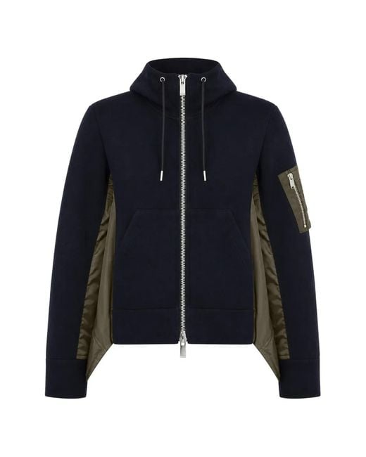 Sacai Blue Panelled Zip-Up Hoodie