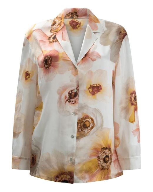 SLEEP NO MORE Zijden Blouse Met Bloemenprint in het Natural