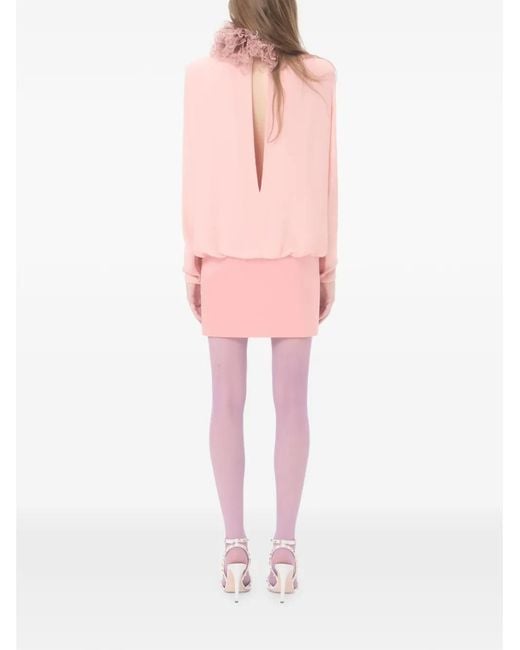 Valentino Garavani Pink Feather-Trim Georgette Mini Dress
