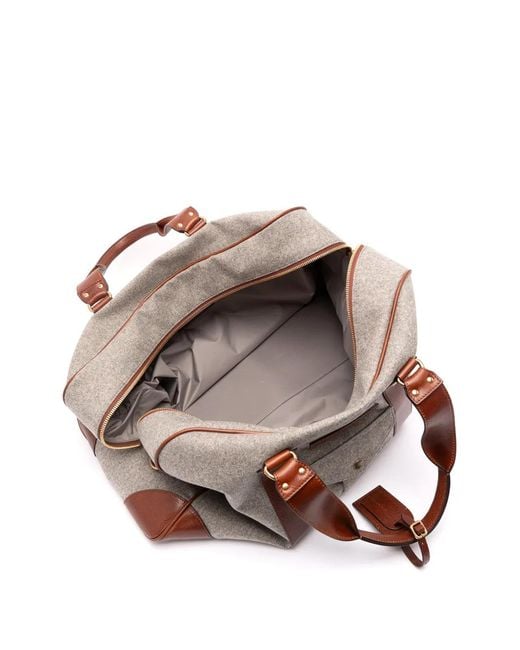 Brunello Cucinelli Brown Virgin Wool Alpaca And Cashmere Flannel Street Bag With Grained Calfskin Inserts for men