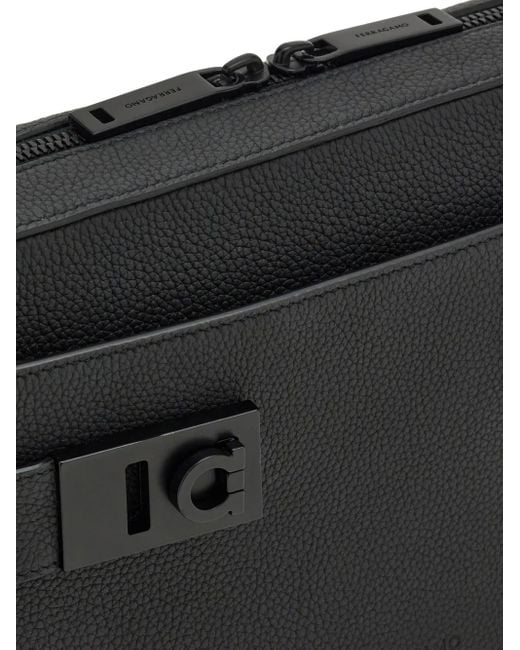 Ferragamo Black Gancini-Buckle Leather Shoulder Bag for men