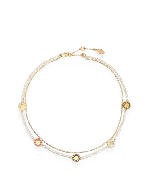 Bimba Y Lola Metallic Pearl Necklace And Multicolored Logo Chain