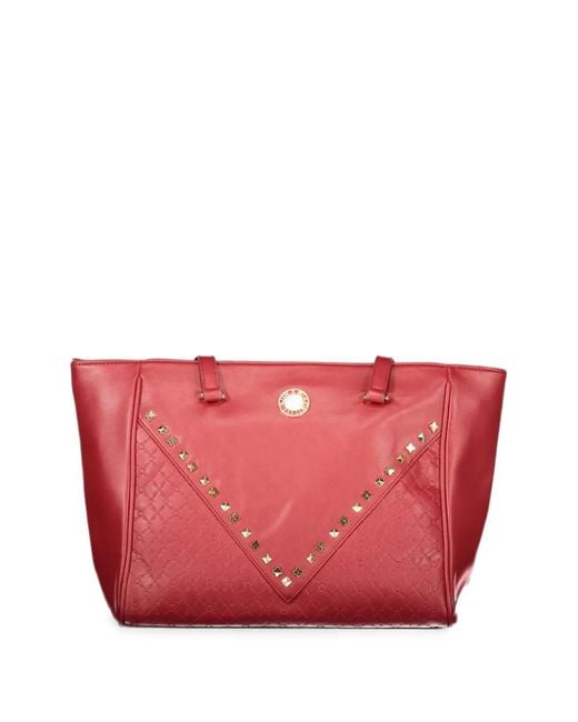 Laura Biagiotti Red Studded Logo-Monogram Shoulder Bag