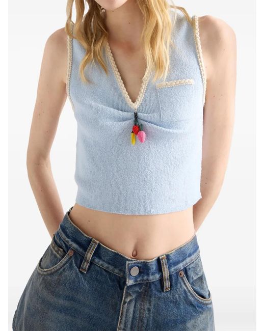Prada Blue Cotton Bouclé Crop Top