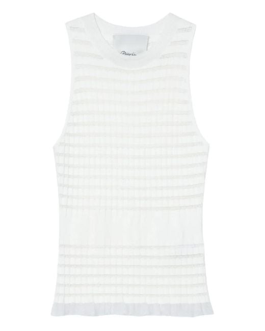 3.1 Phillip Lim White Ribbed-Knit Ruffled Top