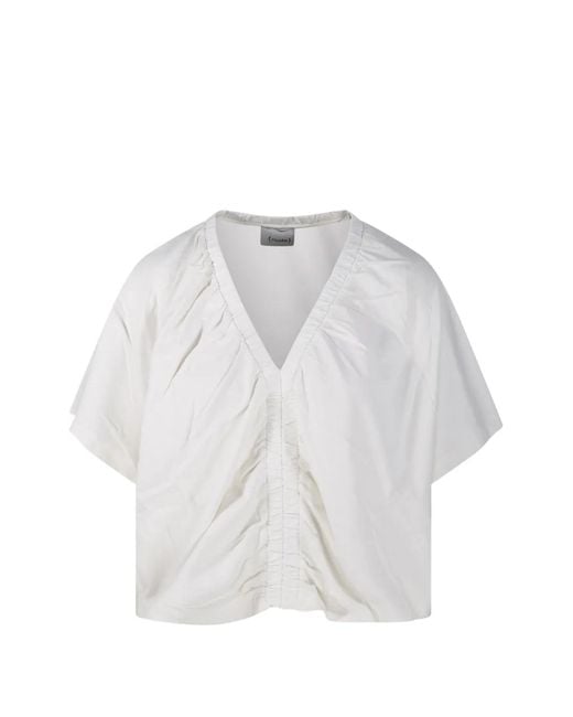 Nude White Gathered V-Neck T-Shirt