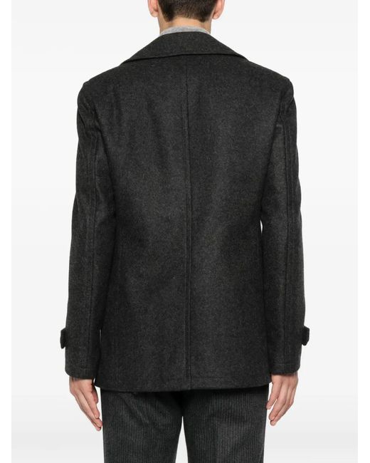 Tagliatore Black Double-Breasted Coat for men