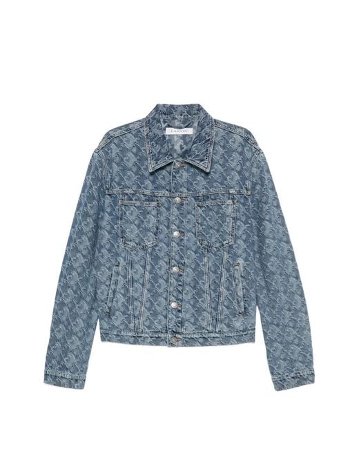 Lanvin Blue Monogram-Jacquard Denim Jacket for men