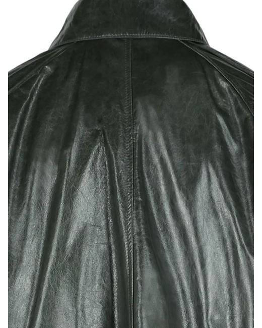 Max Mara Green Pointed-Collar Double-Breasted Leather Jacket