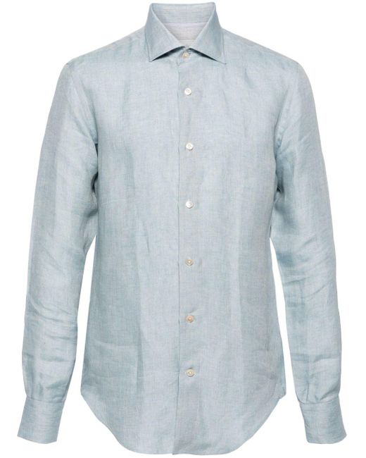 Eleventy Blue Cutaway-collar Linen Shirt for men