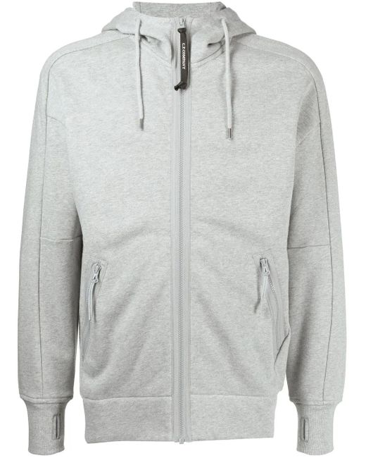 C P Company Gray Goggles-Detail Zip-Up Hoodie for men