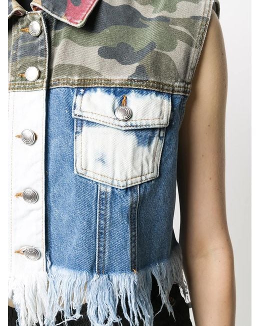 Gcds Blue Patchwork Cropped Vest