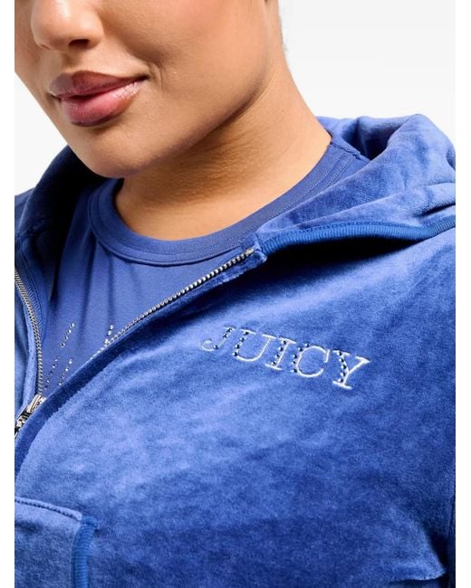Juicy Couture Blue Rhinestone-Embellished Velour Hoodie
