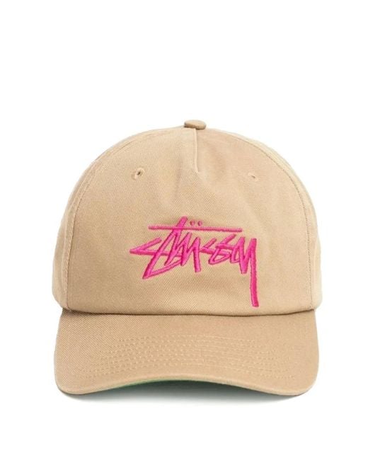 Stussy Pink Mid-Depth Big Stock Logo-Embroidered Cap
