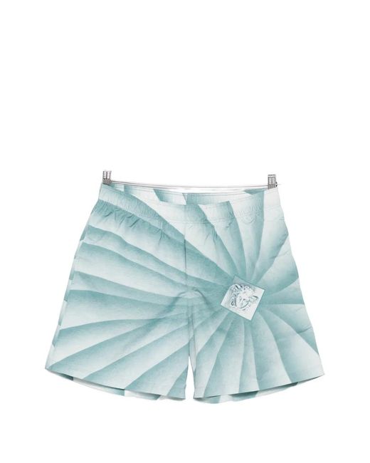 Versace Blue Graphic-Print Swim Shorts for men