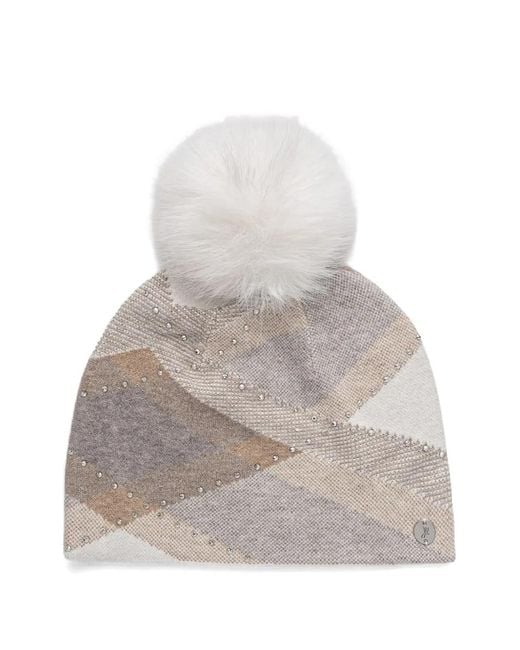 Joseph Ribkoff White Bommelmütze Mit Strass