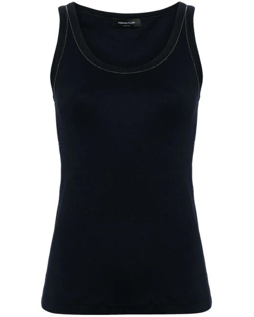 Fabiana Filippi Black Ribbed Cotton Sleeveless Top