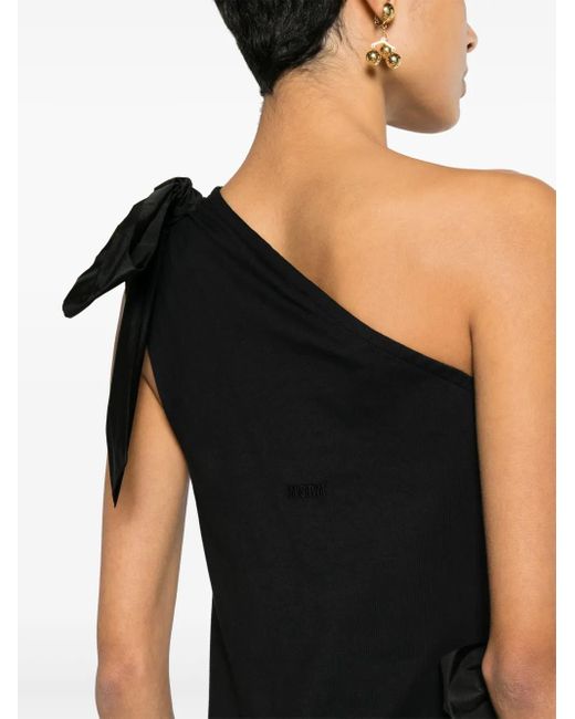 MSGM Black One-Shoulder Bow-Detailed Dress