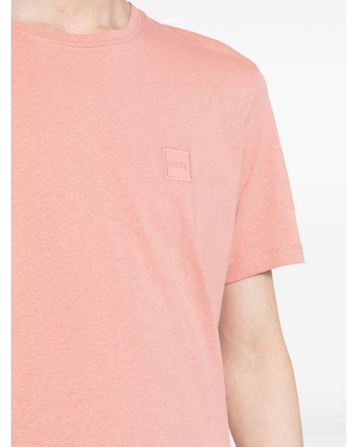 Boss Pink Embroidered-logo Cotton T-shirt for men