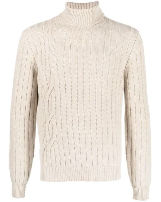Corneliani Natural Cable-Knit Roll-Neck Jumper for men