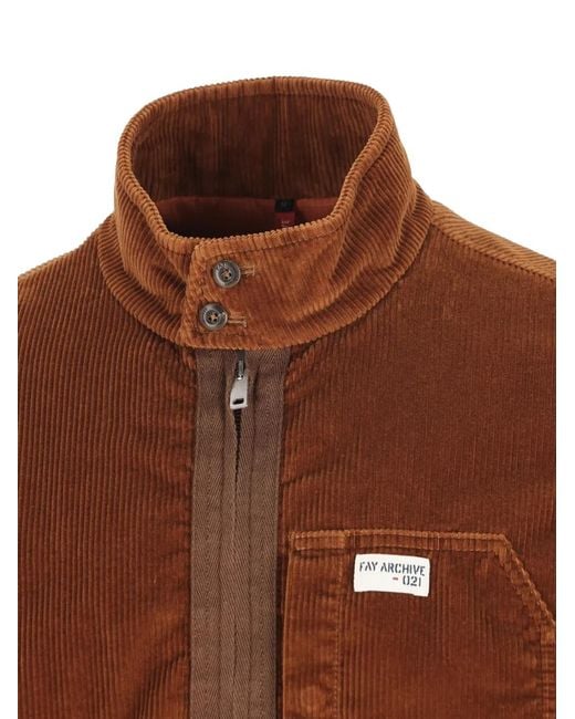 Fay Brown High-Collar Corduroy Jacket for men