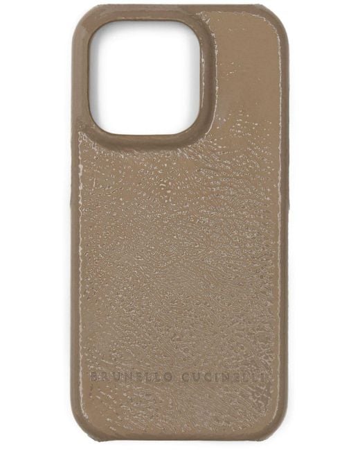 Brunello Cucinelli Natural Logo-debossed Leather Phone Cover