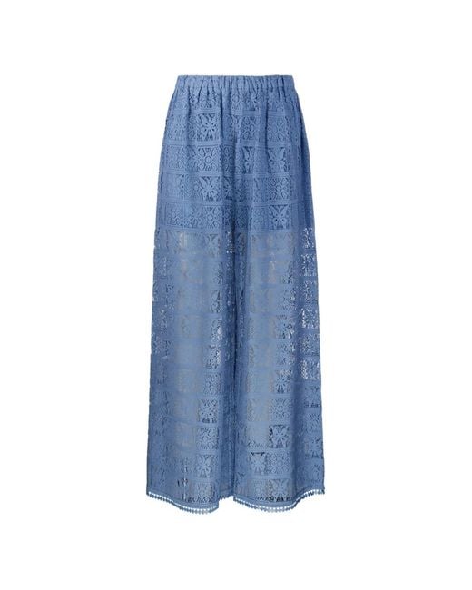 Into The East Blue Guipure-Lace Palazzo Pants