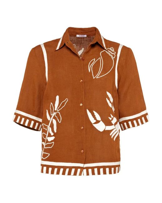 Eres Brown Crab Button-Up Shirt