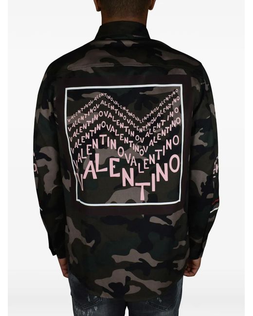 Valentino Garavani Black Camouflage-Pattern Shirt for men