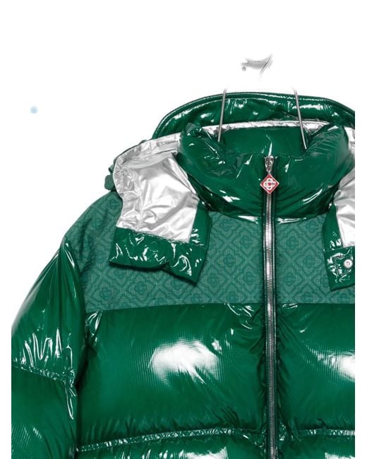 Casablanca Green High-Shine Hooded Puffer Jacket for men