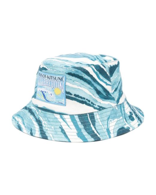 Maison Kitsuné Blue Abstract-pattern Cotton Bucket Hat for men