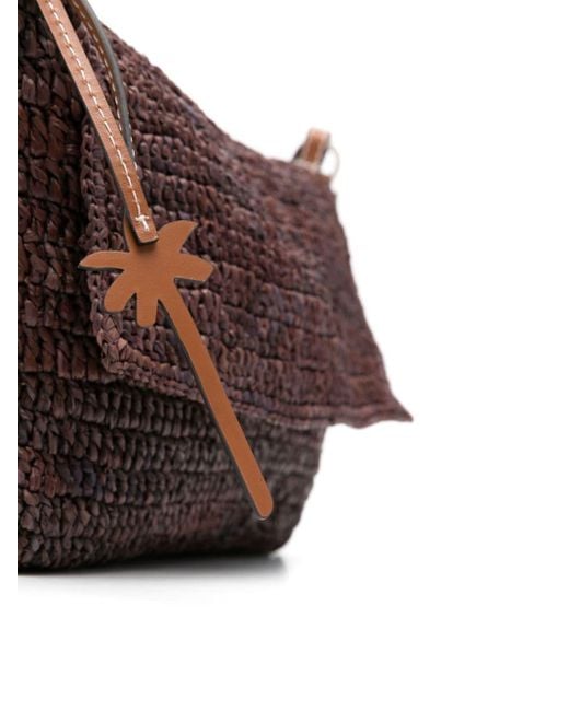 Manebí Brown Leather-trim Raffia Shoulder Bag