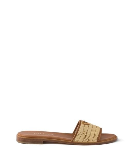 Prada Brown Leather And Crochet Slides