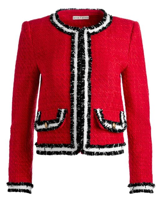 Alice + Olivia Red Landon Cropped Tweed Jacket