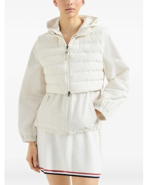 Brunello Cucinelli White Techno Cotton Taffeta Outerwear Jacket With Detachable Down Vest, Logo And Monili