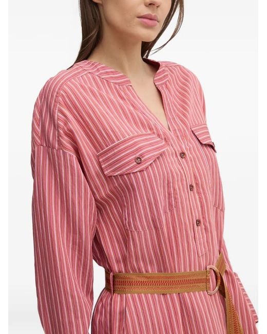 La Petite Francaise Pink Reda Striped Chest-Pocket Midi Shirt Dress
