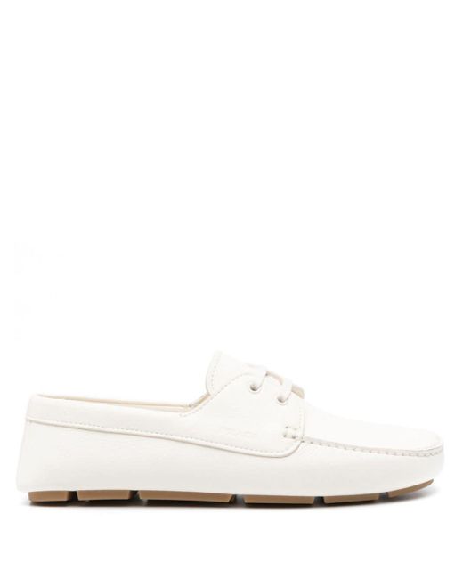Prada White Logo-debossed Boat Shoes for men