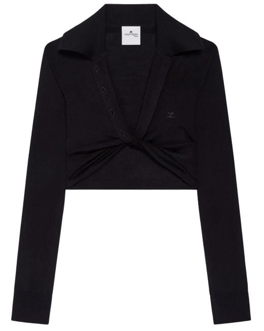 Courreges Cropped Polotrui Met Gedraaid Detail in het Black