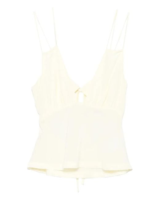 Paris Georgia White Bernie Tie-Front Ruffled Camisole