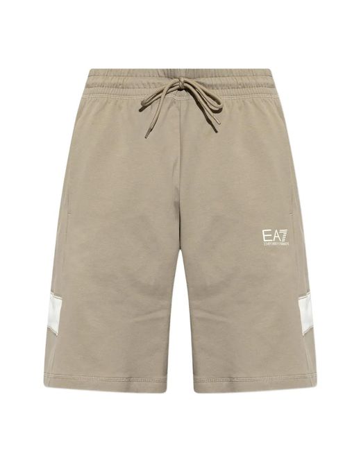 EA7 White Logo-Print Drawstring Track Shorts for men
