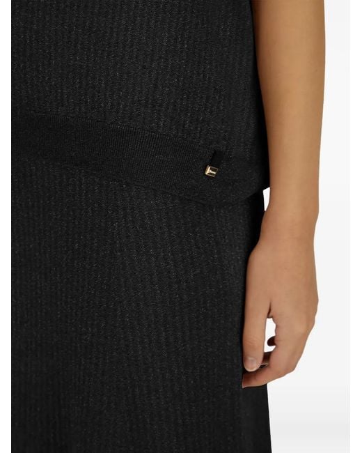 Herno Black Ribbed V-Neck Knit Top