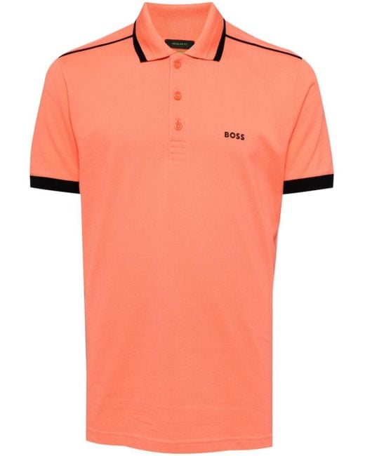 Polo en coton à logo imprimé Boss pour homme en coloris Orange
